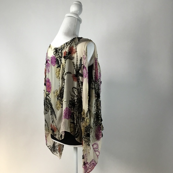ST. JOHN Beaded Silk Sheer Cape Poncho Top–OneSize - Picture 6 of 10